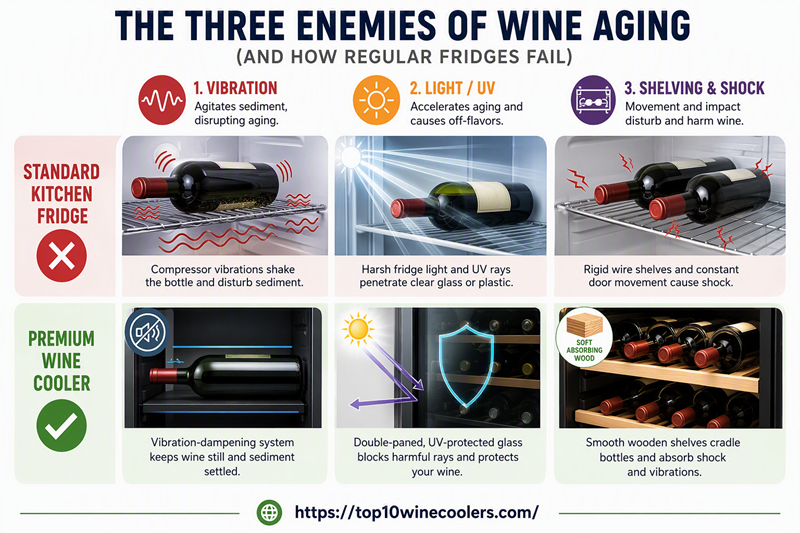 comparison chart showing standard refrigerator vs premium wine cooler features